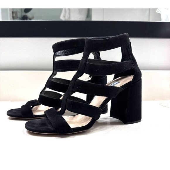 PRADA Scarlet Black Suede Strappy Block Heels Sandals Sz 40 US 10 - Picture 1 of 11